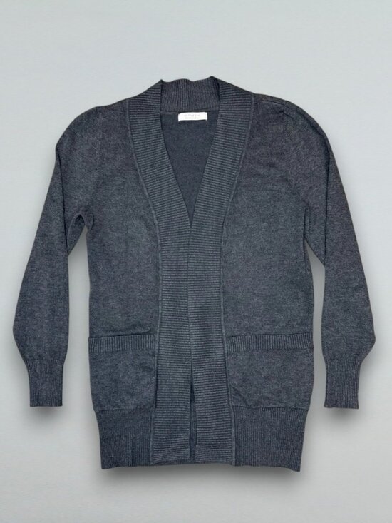 Active USA Sweaters - Gray Open Front Knit Cardigan Long Sleeve Ribbed Lightweight Pockets M
